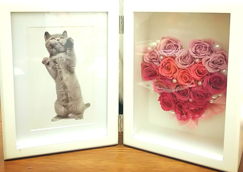 プリザーブドフラワーフォトフレーム_ハートローズアレンジメント