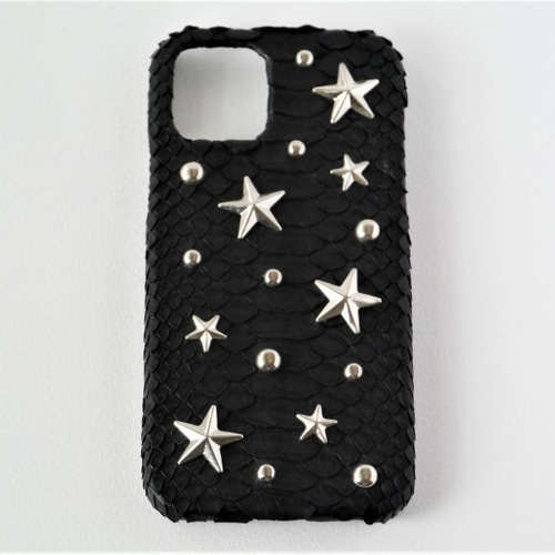 スタッズ装飾の黒いケース 送料無料】他機種OK☆星スタッズ デコスマホケースiPhone12用 ブラック