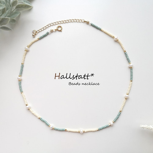 ボヘミアンチェコビーズと淡水パールのビーズネックレス パール