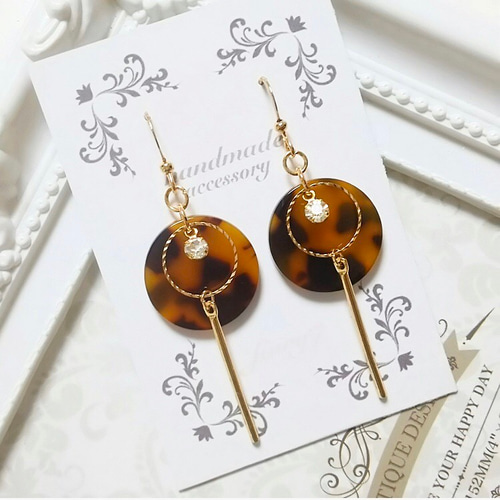 No.716【10ペア】 べっ甲 重ねチャーム ハンドメイド ピアス