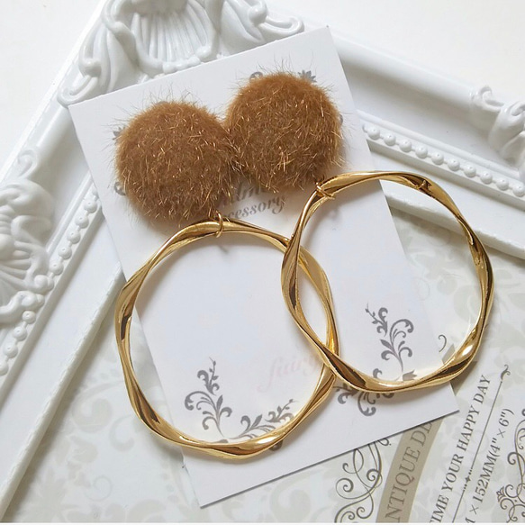 ふわふわカボション リングピアス ピアス（スタッド・一粒） 【全品 