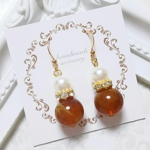 253 マーブルブラウンビーズピアス 253 マーブルブラウンビーズピアス