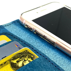 プエブロ　イタリアンレザー　iPhone SE2/8/7 手帳型ケース　　本革　ヌメ革　一枚革　ブルー 5枚目の画像