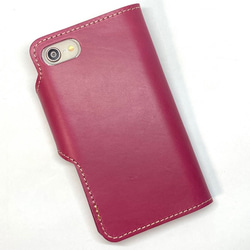 iPhoneSE3/ SE2/8/7手帳型ケース 日本製　イタリアンレザー　本革　ヌメ革　一枚革　ローズピンク 2枚目の画像