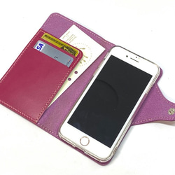iPhoneSE3/ SE2/8/7手帳型ケース 日本製　イタリアンレザー　本革　ヌメ革　一枚革　ローズピンク 4枚目の画像