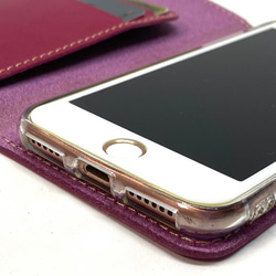 iPhoneSE3/ SE2/8/7手帳型ケース 日本製　イタリアンレザー　本革　ヌメ革　一枚革　ローズピンク 6枚目の画像
