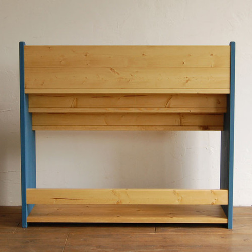 木の絵本棚Bタイプ W85 ブルー×ライトブラウン 本棚・絵本棚