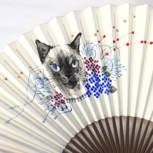 本体価格20%OFF】「Love!pets」 ペット似顔絵＊シャム猫 京扇子 その他