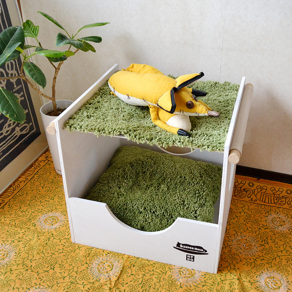 【モフスリーパー】ネコ用シャギー2段ベッド（ハンモック+ボックス） 2枚目の画像