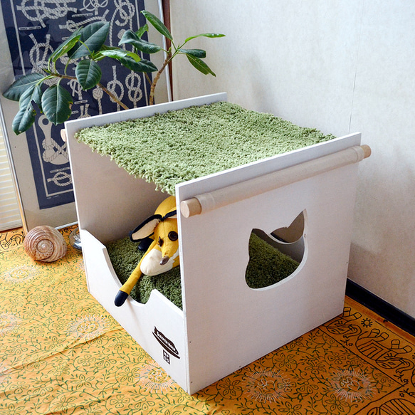 【モフスリーパー】ネコ用シャギー2段ベッド（ハンモック+ボックス） 4枚目の画像