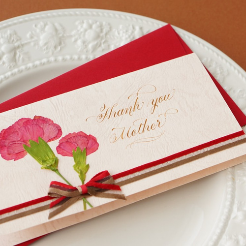 押し花とカリグラフィーの母の日カード【Thank you Mother 