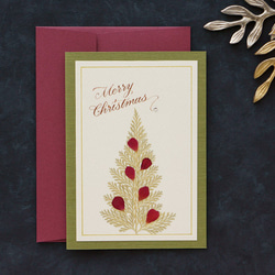 押し花とカリグラフィーのクリスマスカード【Merry Christmas】　本物のお花　ゴールドのクリスマスツリー 4枚目の画像