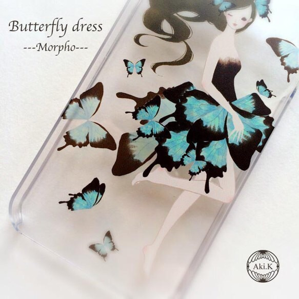 【iPhone5/5s/5c/6/6s/7/8/X】Butterfly dress ---morpho--- 3枚目の画像