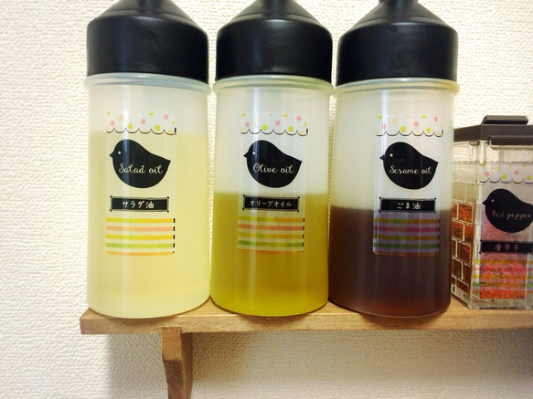 【耐水】小鳥の調味料ラベルシール♡ピンク＆イエロー　27枚セット 2枚目の画像