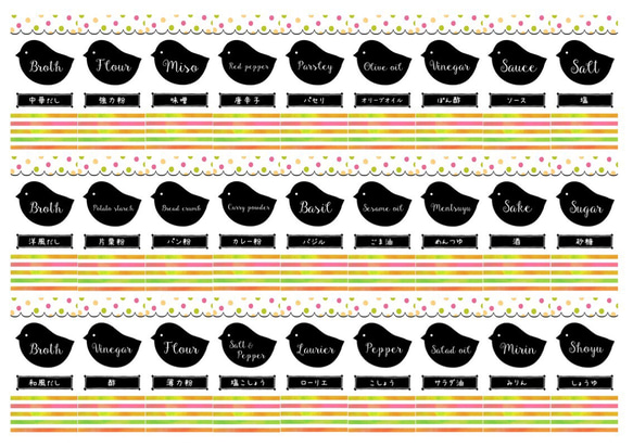 【耐水】小鳥の調味料ラベルシール♡ピンク＆イエロー　27枚セット 4枚目の画像