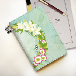 【名入れオーダー】7月　誕生花のタブレットケース　Mサイズ　蝶チャーム付き 1枚目の画像