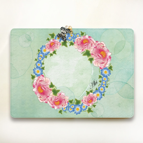 【名入れオーダー】12月　誕生花のタブレットケース　Lサイズ　蝶チャーム付き 2枚目の画像