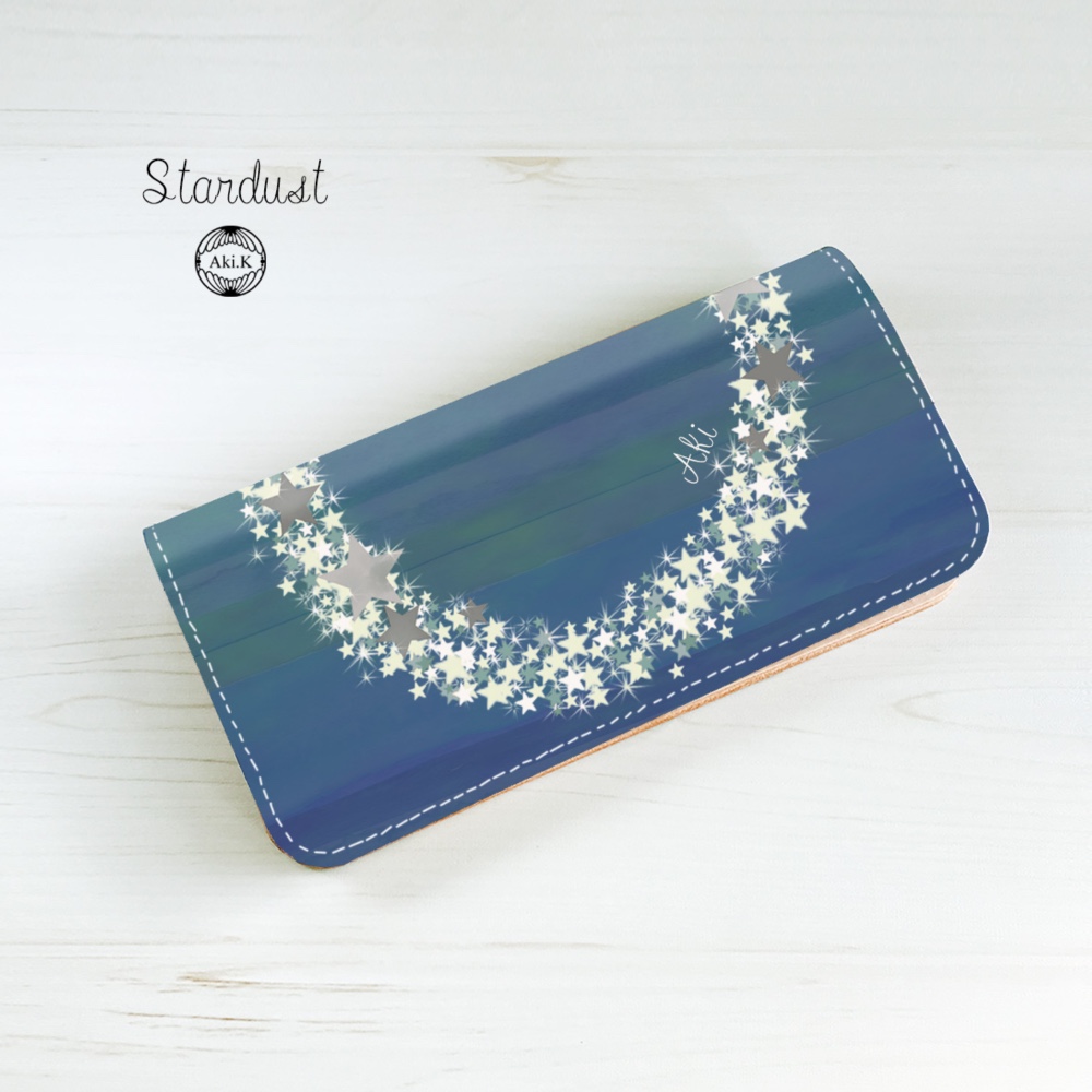 【名入れ可】本革　星の長財布　ブルー