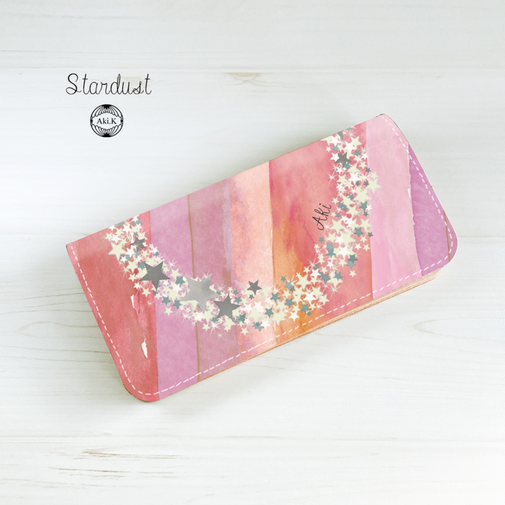 【名入れ可】本革　星の長財布　ピンク