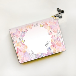 【名入れオーダー】蝶のカードケース　ピンク　蝶のチャーム付き 1枚目の画像