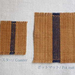 【CREOLE】科手織りポットマット ライン・藍 2枚目の画像