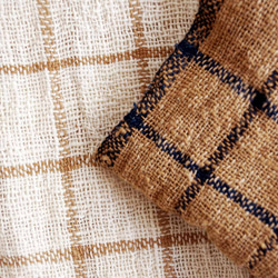 【CREOLE】手紡ぎ手織りガーゼクロス ラインチェック・茶 4枚目の画像