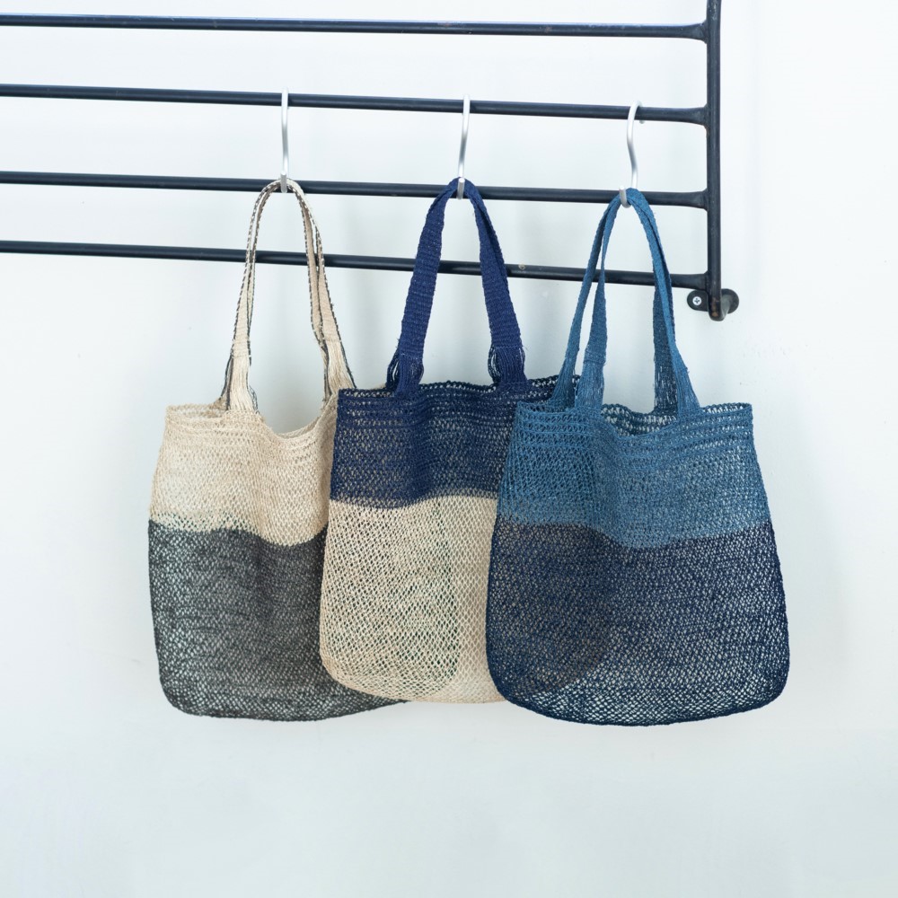 エコバッグにもお勧め*【CREOLE】葛手編みバッグ バイカラー・L (墨黒