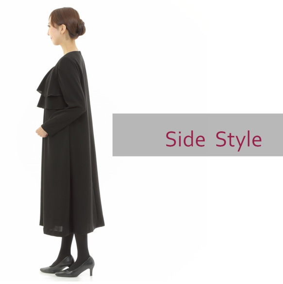 喪服 レディース ロング丈 楽ちん喪服 日本製 ワンピース 大きいサイズ 礼服 ブラックフォーマル 113807 3枚目の画像