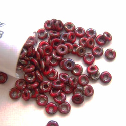 【オービーズ/o-beads】オパークレッドピカソ:直径3.8×1ミリ/2.5ｇ(約70～75ヶ) 2枚目の画像
