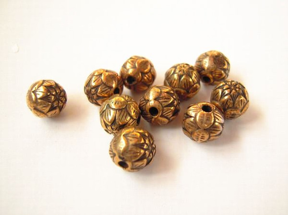 【30ヶ】プラスティックビーズ/Water Lily Round （8mm）金古色/30ヶ 2枚目の画像