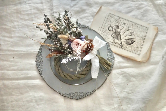 2way スワッグ&しめ縄飾りBonne année2021 No.6 ドライフラワー お正月