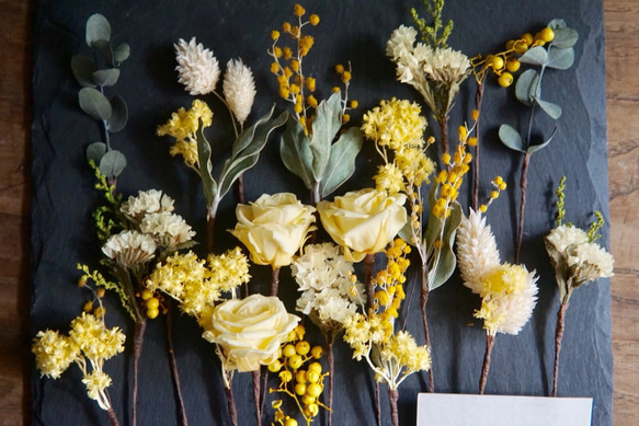 mimosa hair flower :ミモザと繊細な小花のヘッドパーツセット 2枚目の画像