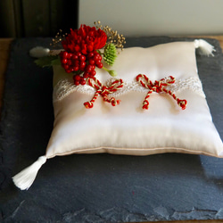 [ 紅 ] ring pillow:アンティークホワイトの和のリングピロー 2枚目の画像