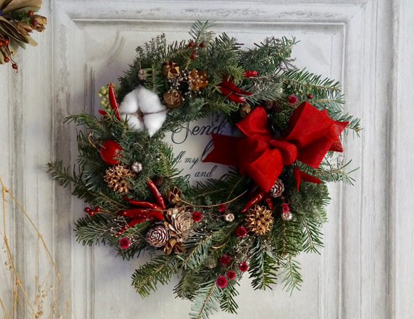'xmas wreath' フレッシュなモミのクリスマスリース 1枚目の画像