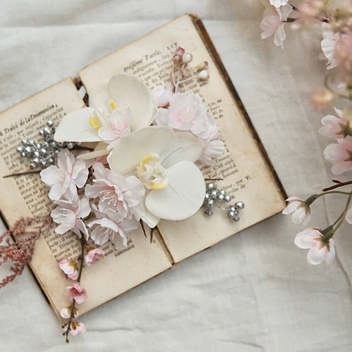 bouquet 桜と胡蝶蘭のブーケ ウェディング 前撮り ドライフラワー 白