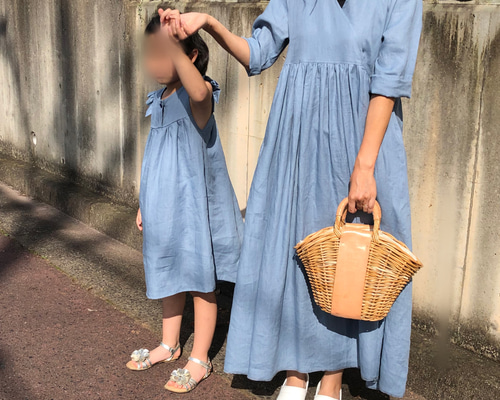 親子リンクコーデ　ドレス2着セット　ハンドメイド　ワンピース　ネイビー 親子リンクコーデ ドレス2着セット ハンドメイド ワンピース