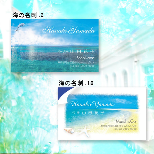 名刺作成50枚 ショップカード 海の名刺2.18 海からの絵はがき風