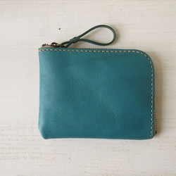 L字ファスナーのコンパクトな財布/青 2枚目の画像
