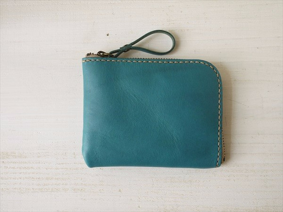 L字ファスナーのコンパクトな財布/青 2枚目の画像