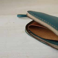 L字ファスナーのコンパクトな財布/青 3枚目の画像