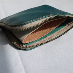 L字ファスナーのコンパクトな財布/ブルーグリーン 3枚目の画像