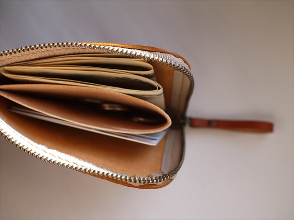 L字ファスナーのコンパクトな財布/ブルーグリーン 4枚目の画像