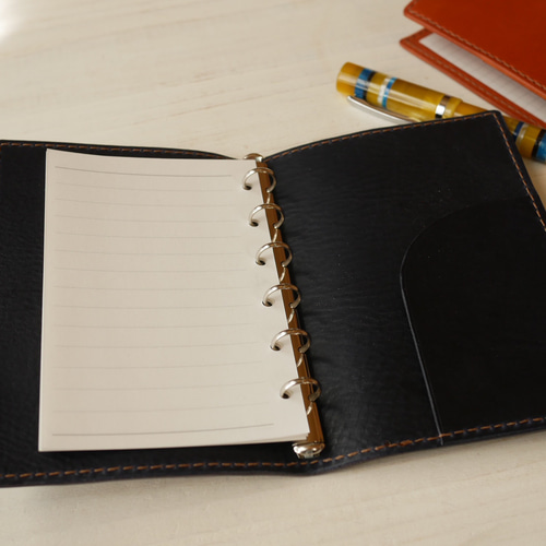 ミニ6穴のシンプルなシステム手帳・紺 手帳 KoNA Leathers 通販