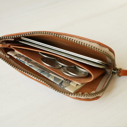 L字ファスナーのカードサイズ財布/キャメル 4枚目の画像
