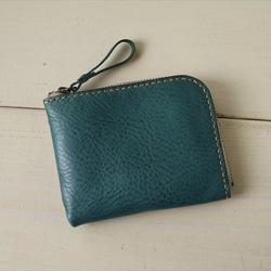 L字ファスナーのコンパクトな財布/ブルーグリーン 2枚目の画像