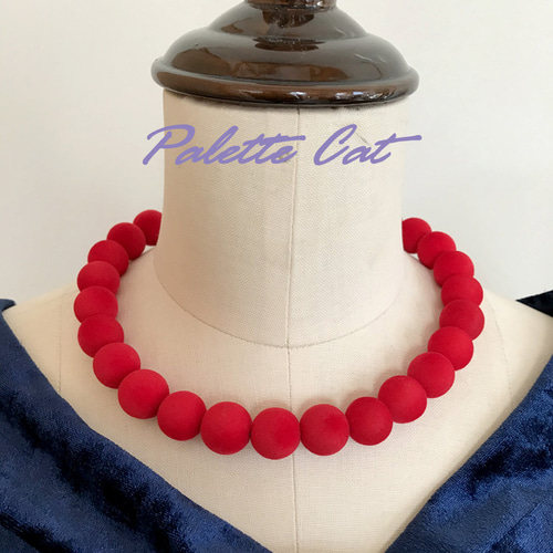 ネックレス　赤　シルク玉 Made in Japan 】日本製ガラスビーズ・Retro Red (赤珠AKADAMA