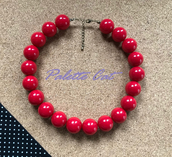 レトロ 大玉ネックレス レッド 20mm ネックレス・ペンダント ali*boku