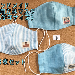 子供立体マスク　低学年サイズ　（B）3柄セット【送料込】完成品 1枚目の画像