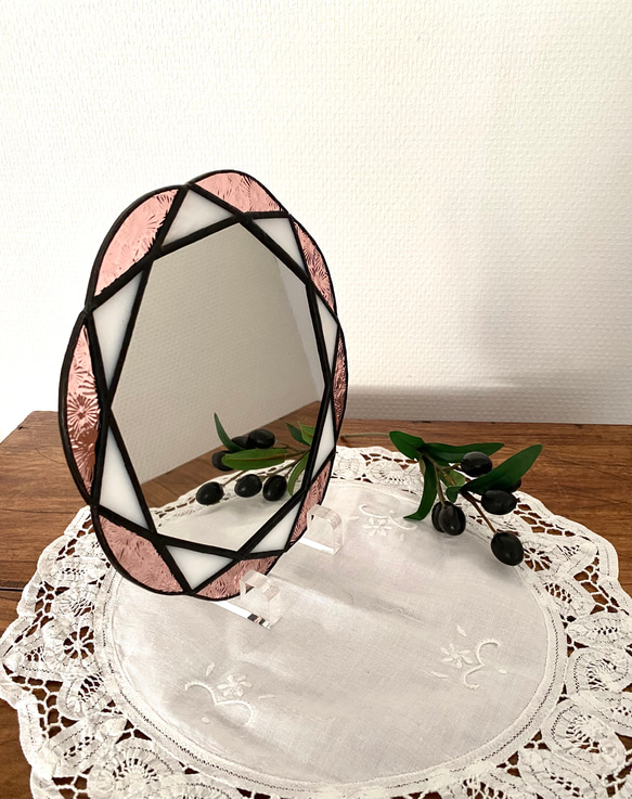 【 Feng shui  Flower  Mirror 】 お花の八角鏡　(ホワイト&ラベンダーパープル) P10 3枚目の画像