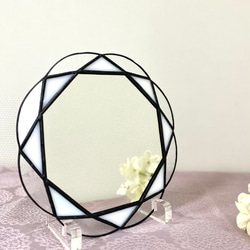 【予約販売】“ Feng shui  Flower  Mirror "  風水・お花の八角鏡(ホワイト&クリア) W29 3枚目の画像